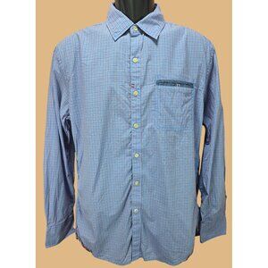 Robert Graham Mens Tailored Fit Blue Plaid Shirt Medium